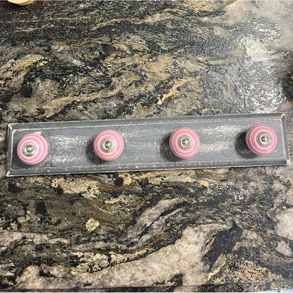 Pink Ceramic Knob Set on Rustic Plaque